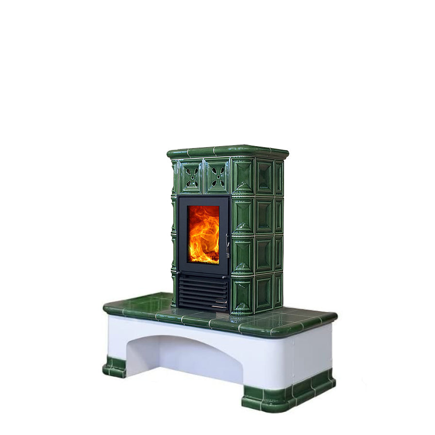 Sitzbank für Bristol Kachelöfen - MITTLERE Ausführung | FLASCHENGRÜN
