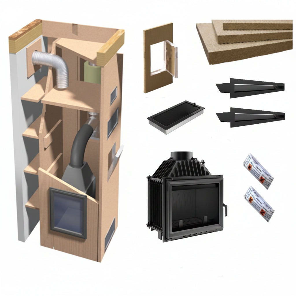 Kaminbausatz Set Maja 8 | Luftgitter schwarz | 8 kW ➔ klimaworlv.com