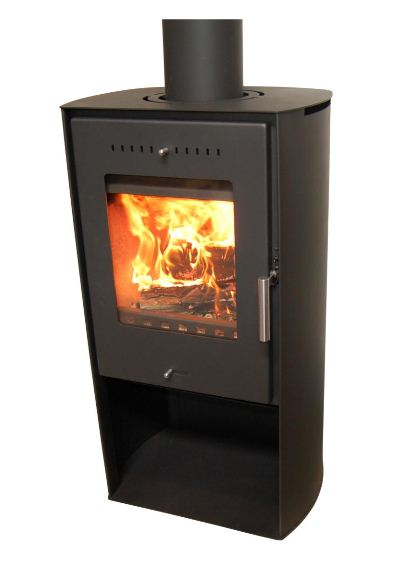 Warmluftkaminofen Asgård 8 schwarz 5kW mit Holzfach