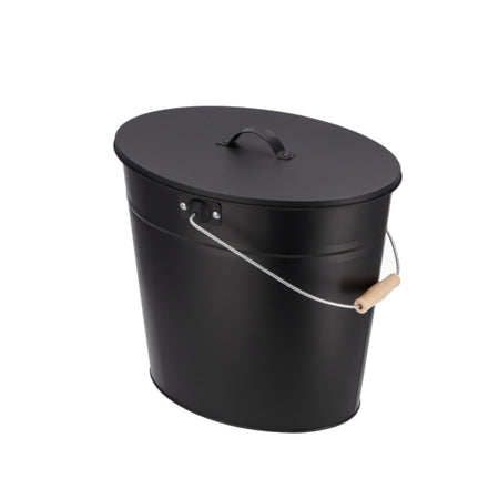 KaminoFlam Ascheeimer mit Deckel 15 Liter oval schwarz | Klimaworld.com