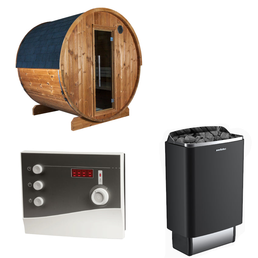 Sentiotec Sauna Set Kaski 180 View mit Saunaofen 100 E und Steuerung K2-Next | klimaworld.com