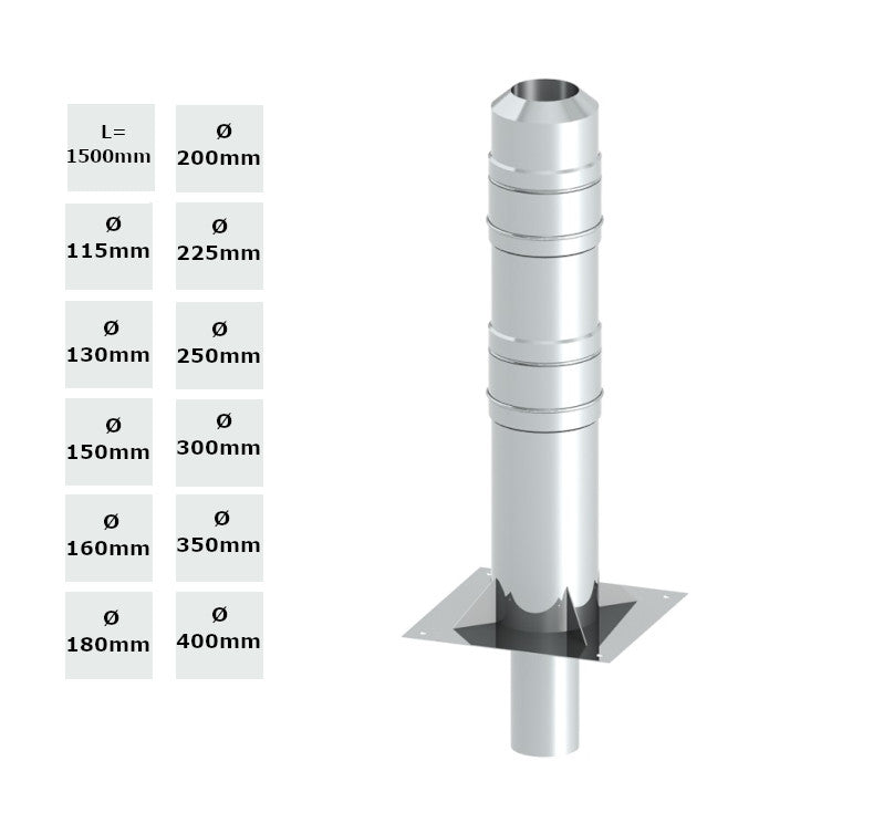 Jeremias Kaminerhöhung Doppelwandig 1500 mm | Edelstahl | Ø wählbar