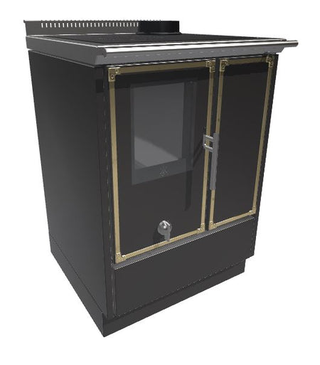 Holzherd Beistellherd KE60W KitchenKamin Farbe schwarz Messing Zierleiste