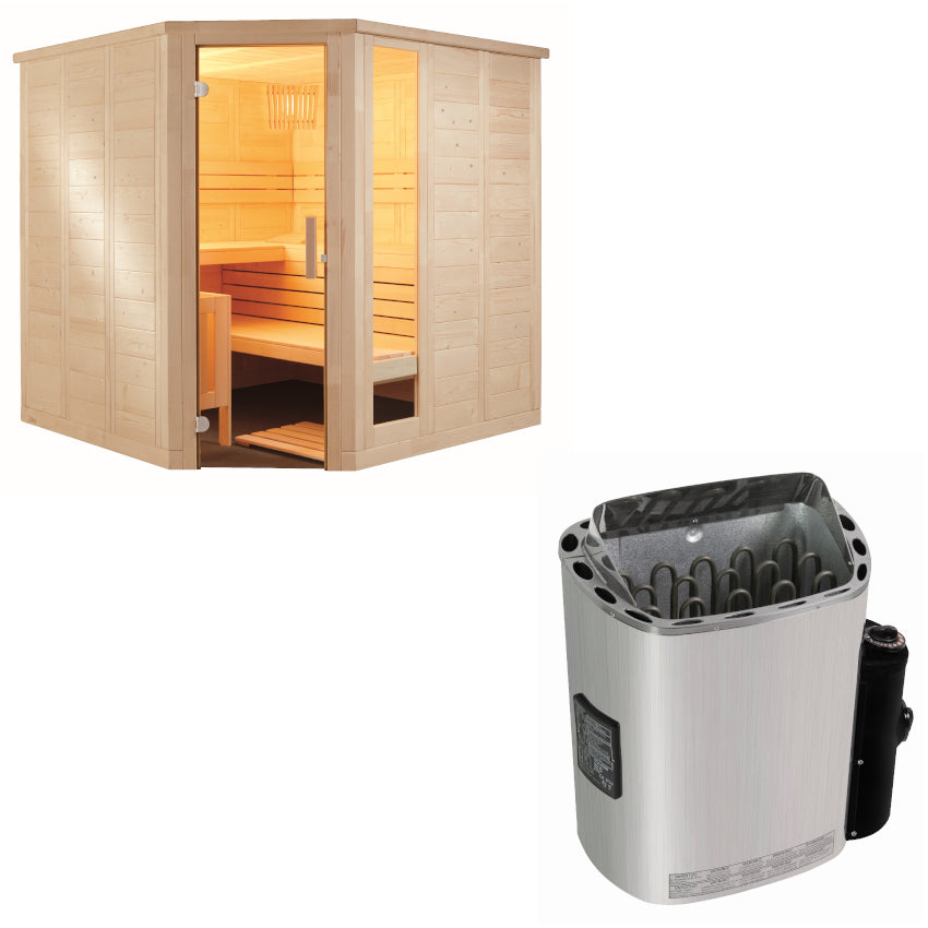 Sentiotec Sauna Set Komfort Corner mit Saunaofen Scandia Next inkl Steuerung | klimaworld.com