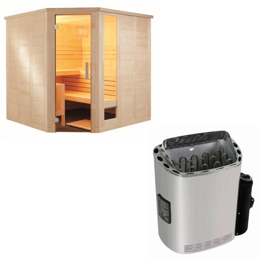 Sentiotec Sauna Set Komfort Corner Large mit Saunaofen Scandia Next inkl. Steuerung | klimaworld.com