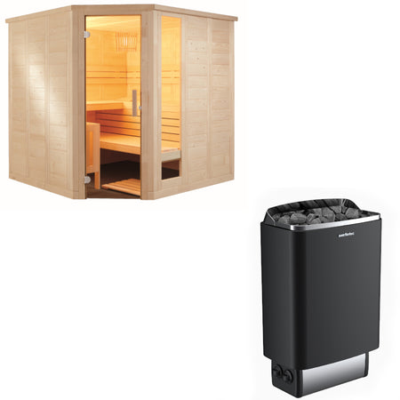 Sentiotec Sauna Set Komfort Corner Large mit Saunaofen 100 inkl. Steuerung | klimaworld.com