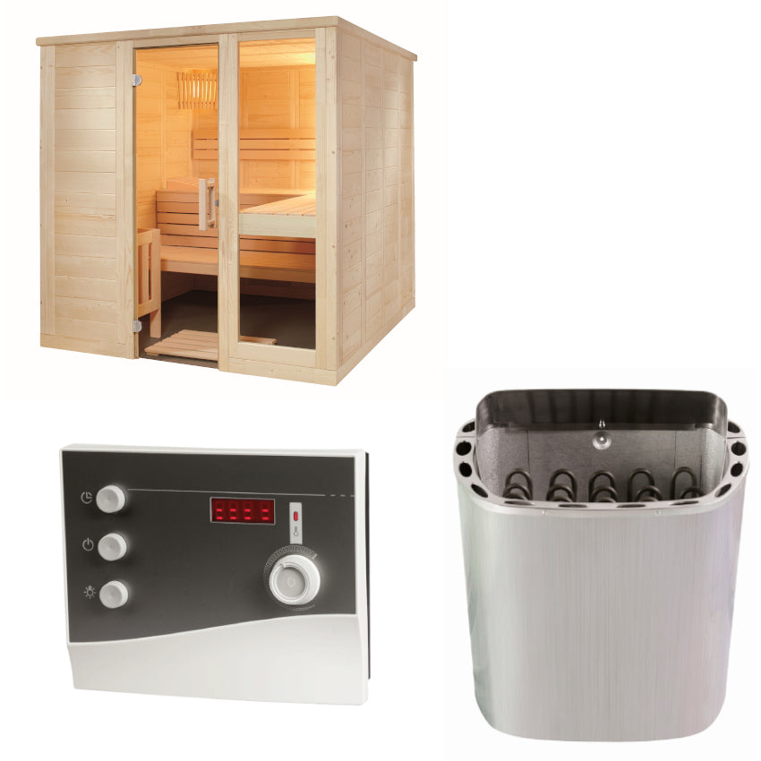 Sentiotec Sauna Set Komfort Large mit Saunaofen Scandia Next und Steuerung K2-Next | klimaworld.com