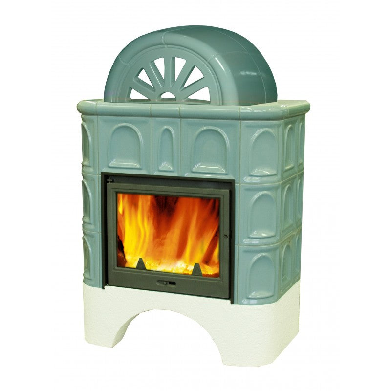 KRETZ | Kachelofen MORAVA | türkis | mit Kamineinsatz L 53 | 7 kW ➔ klimaworlv.com