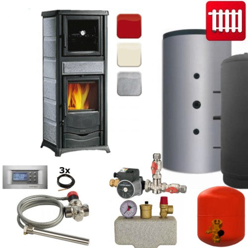 Wasserführender Kaminofen TermoRossella Plus Forno D.S.A. komplett Set