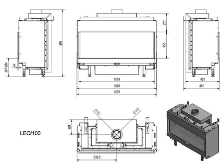 Gaskamin Kamineinsatz LEO 100 mit 11 kW masse