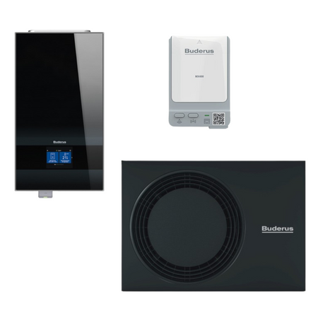 Buderus Waermepumpen-Set Logatherm M WLW186i-4 AR E | Innengeraet in Schwarz, Aussengeraet und Funkmodul | klimaworld.com