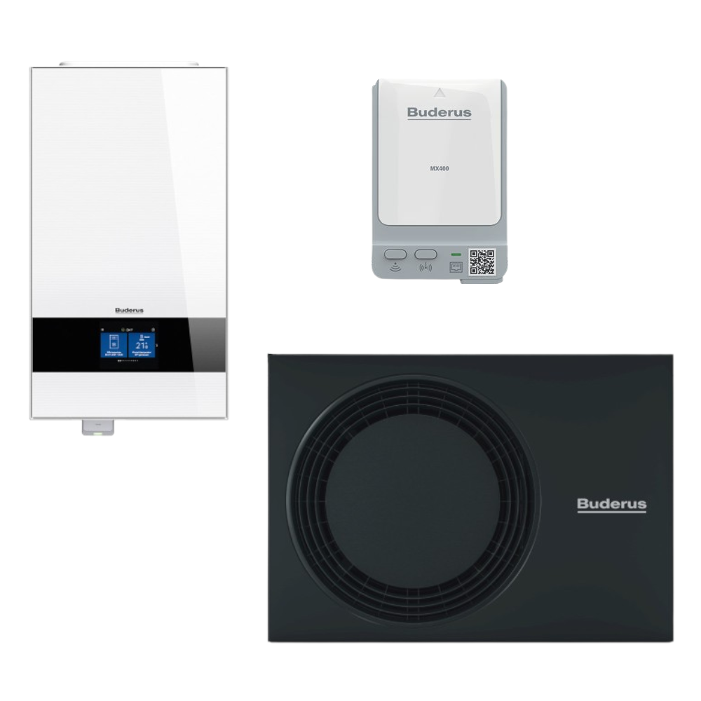 Buderus Waermepumpen-Set Logatherm M WLW186i-5 AR E W | Innengeraet in Weiß, Aussengeraet und Funkmodul | klimaworld.com