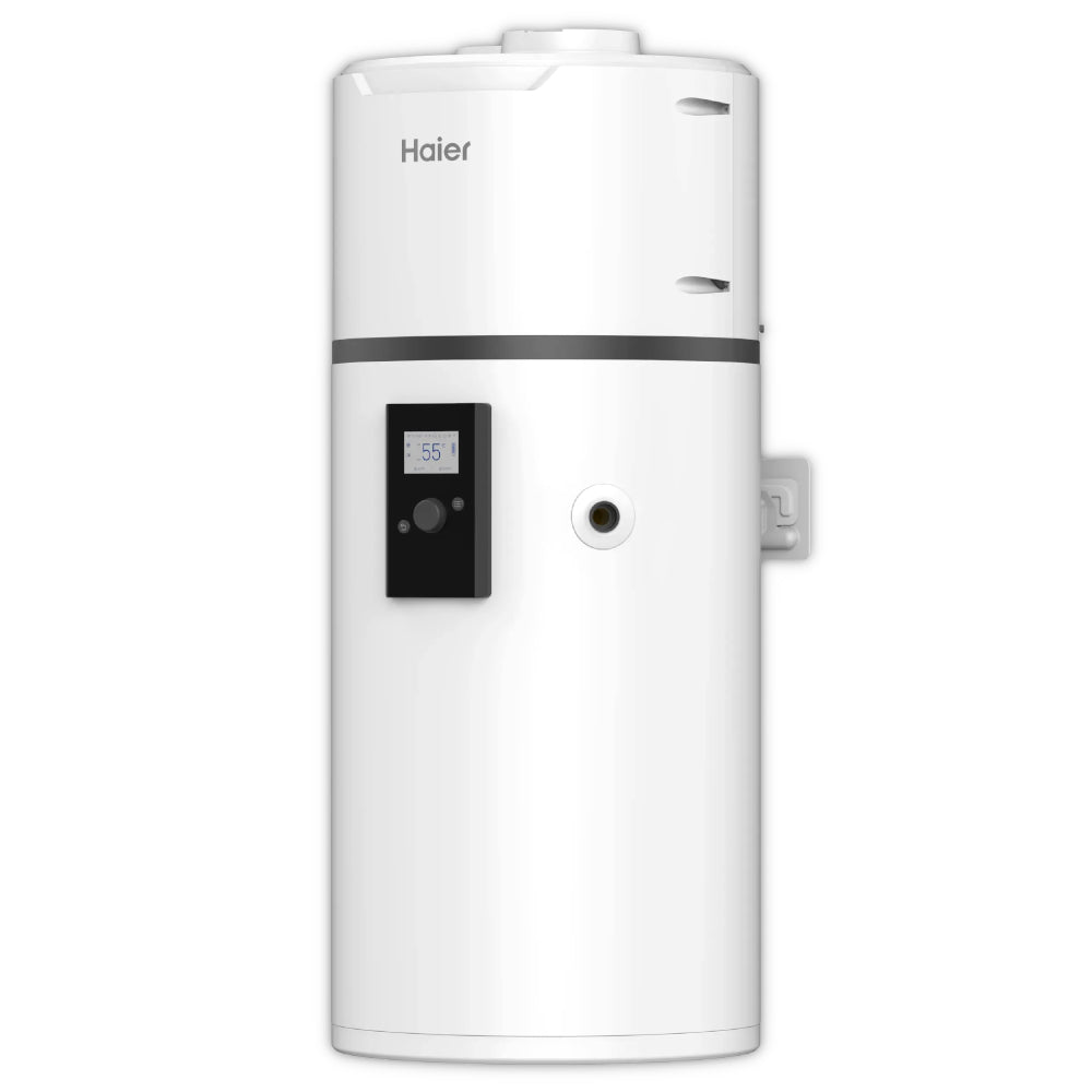 Haier Brauchwasserwaermepumpe HP150M8-9 in Weiss mit schwarzem Bedienfeld und Display vorne | Klimaworld.com