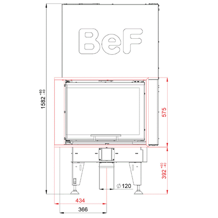 BeF Kamineinsatz Feel V 8 CL | 8 kW | Hebetür, Eckscheibe links | Maße | Klimaworld.com