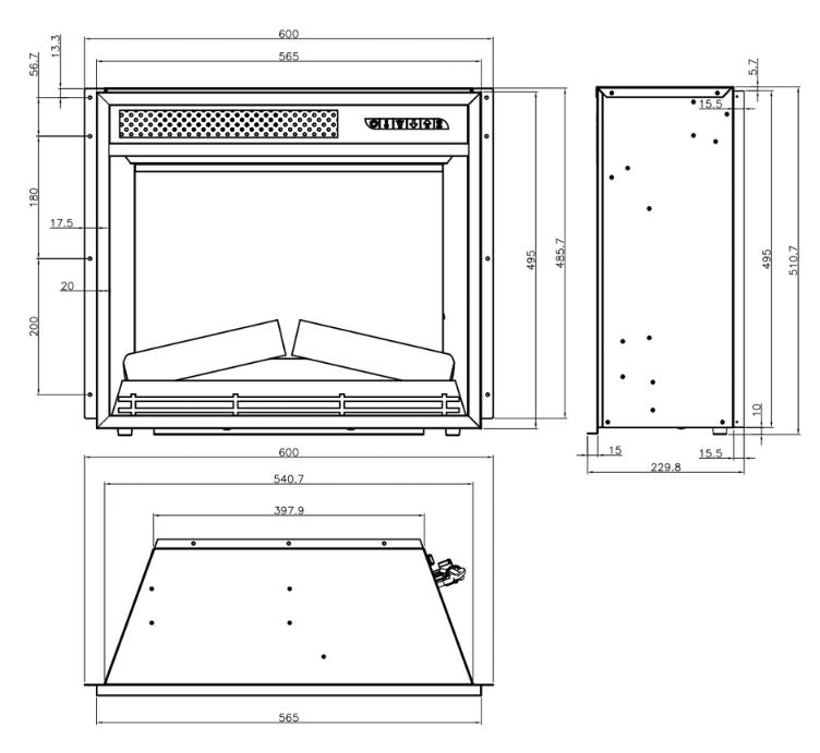 Maße Kaminkassette