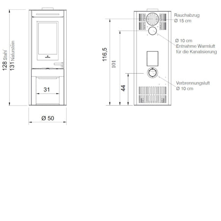 Edilkamin Kaminofen Tally 8 Up Maße vorne/hinten