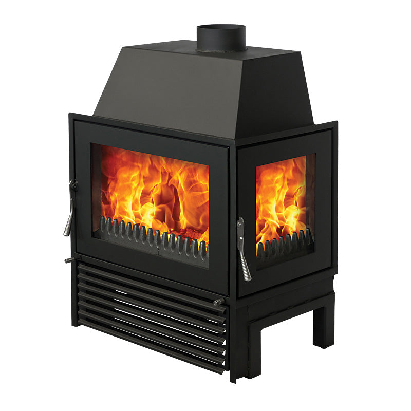 Warmluft Kamineinsatz Malaga II- Eckglas rechts Seitenansicht