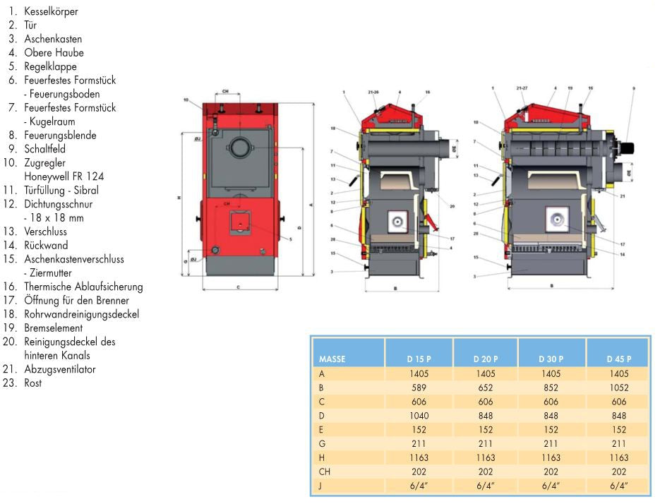 Pelletkessel Atmos P 15  15 KW inkl. A25 Schnecke Silo 