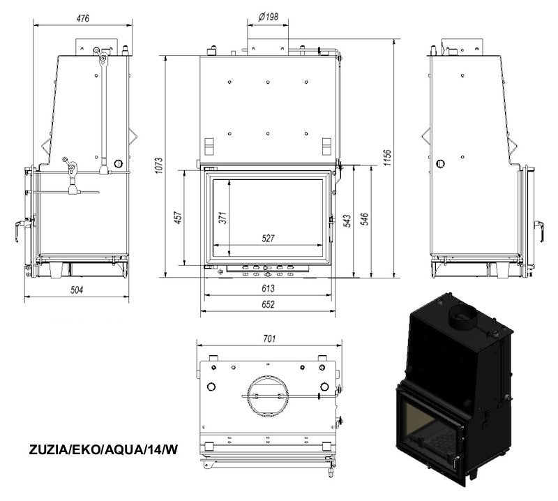 Kamineinsatz wasserführend Zuzia EKO Aqua 14 Kw Kratki 