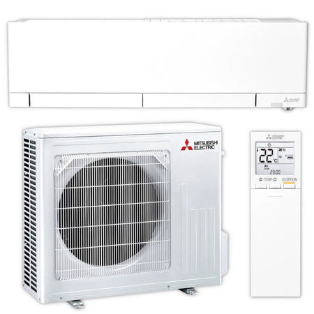 Mitsubishi Hyper-Heating-Wandgeraet MSZ-RZ Set mit weissem Innengeraet, Aussengeraet und Fernbedienung | Klimaworld.com