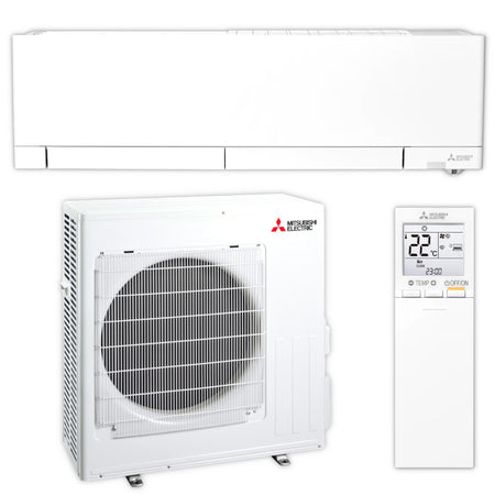 Mitsubishi Hyper-Heating-Wandgeraet MSZ-RZ Set mit weissem Innengeraet, Aussengeraet und Fernbedienung | Klimaworld.com
