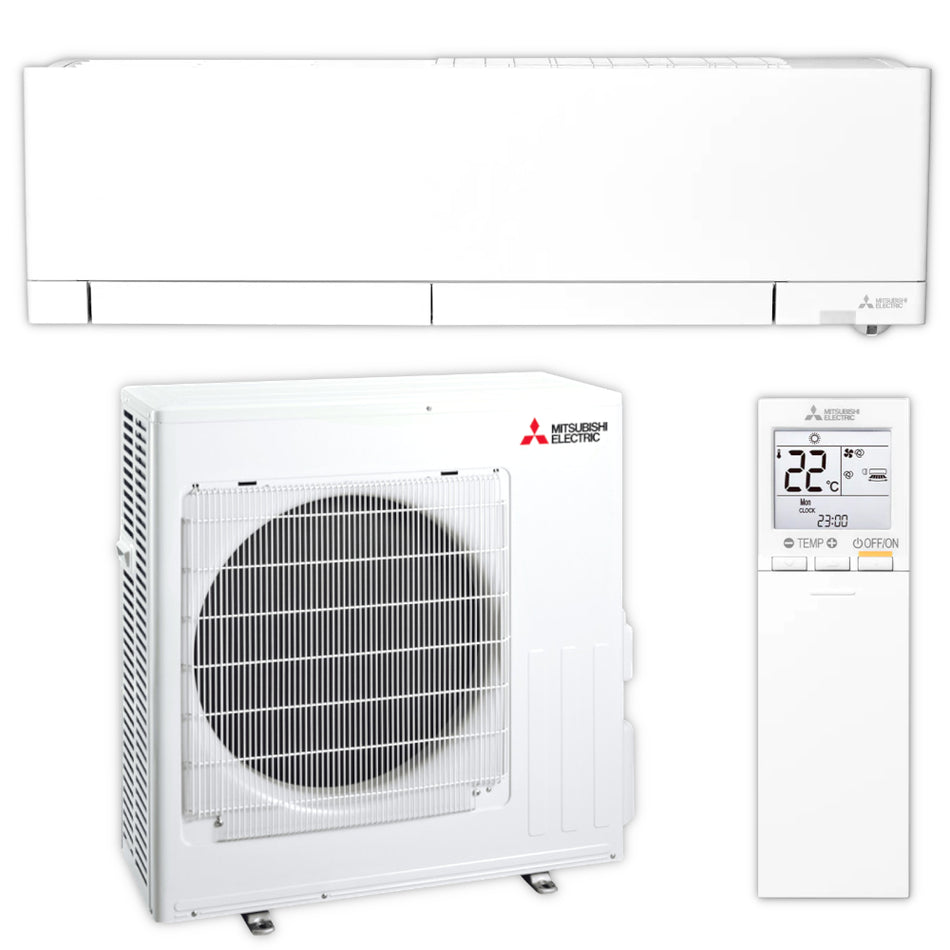 Mitsubishi Hyper-Heating-Wandgeraet MSZ-RZ Set mit weissem Innengeraet, Aussengeraet und Fernbedienung | Klimaworld.com