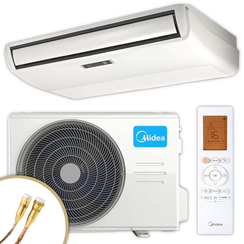 MUE2-24HRFNX(GA) Midea Klimaanlage Flextruhengeraet, Set mit Innengeraet, Aussengeraet mit Ventilator, Quick-Connect Anschlulessen, weisser Fernbedienung | Klimaworld.com