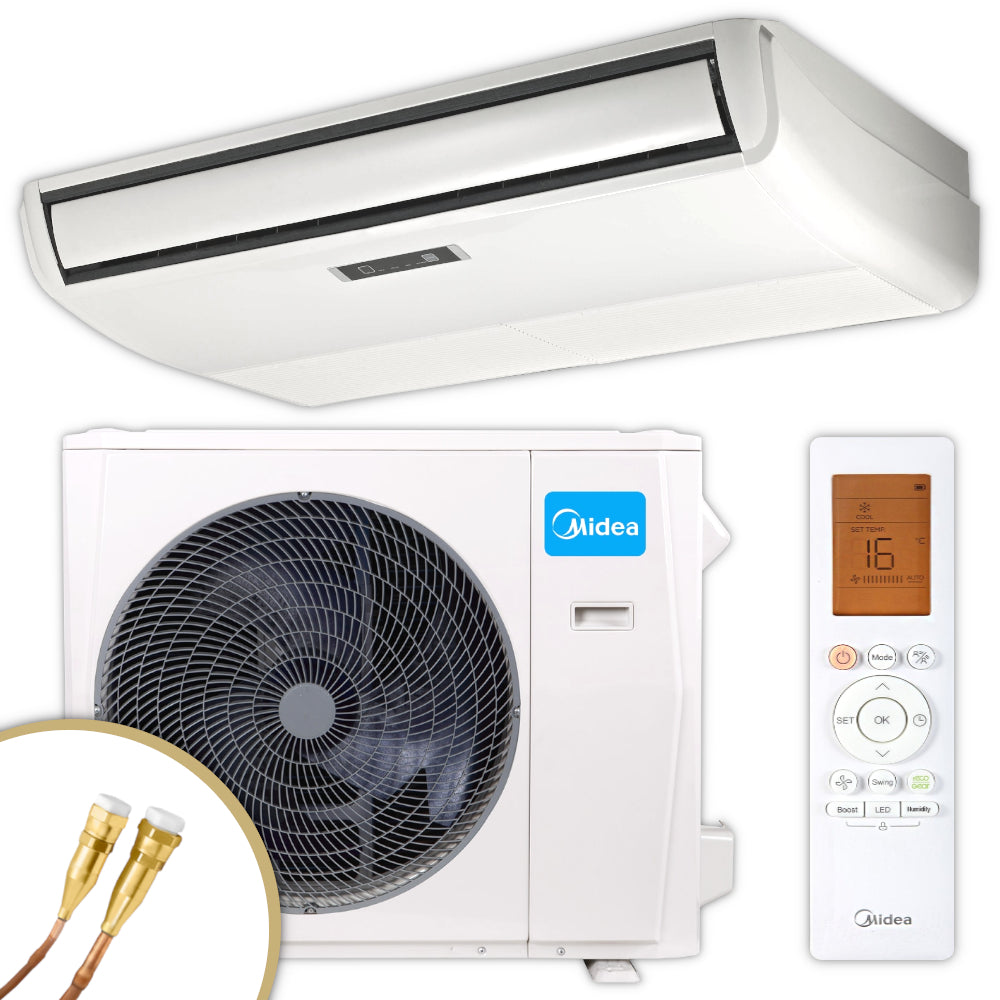 MUE2-36HRFNX(GA) Midea Klimaanlage Flextruhengeraet Set mit Innengeraet, Aussengeraet mit Ventilator, Quick-Connect Anschluesse, weisser Fernbedienung | Klimaworld.com