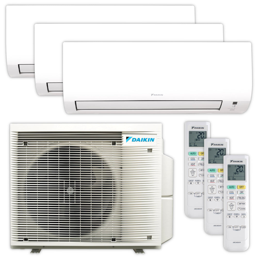 drei Daikin Comfora Wandgeraete mit 3MXM68A9 Aussengeraet, und drei Fernbedienungen | Klimaworld.com