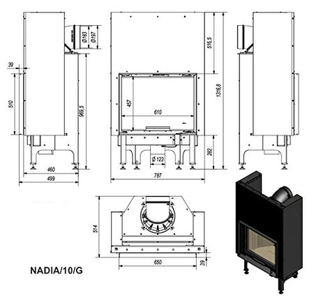 Warmluftkamineinsatz Kratki Nadia 10, hochschiebbar,10kW