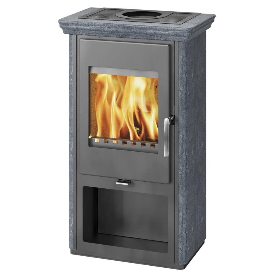 Thorma Kaminofen ODENSE 6 kW | Selbstschließende Tür | Grau mit Serpentinoptik | klimaworlv.com