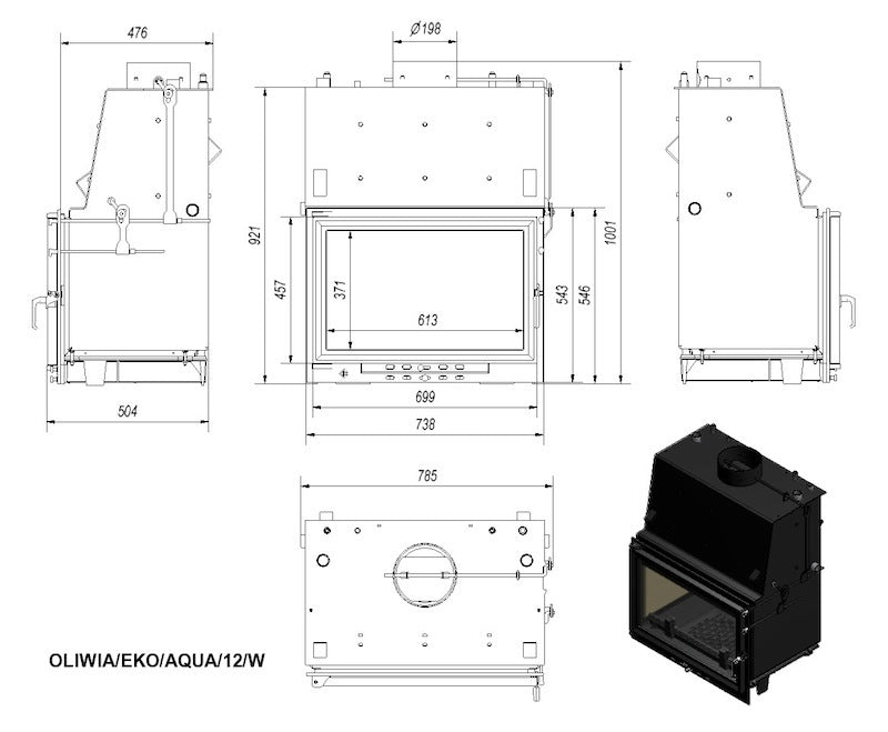Kamineinsatz wasserführend Oliwia EKO Aqua 12 Kw Kratki