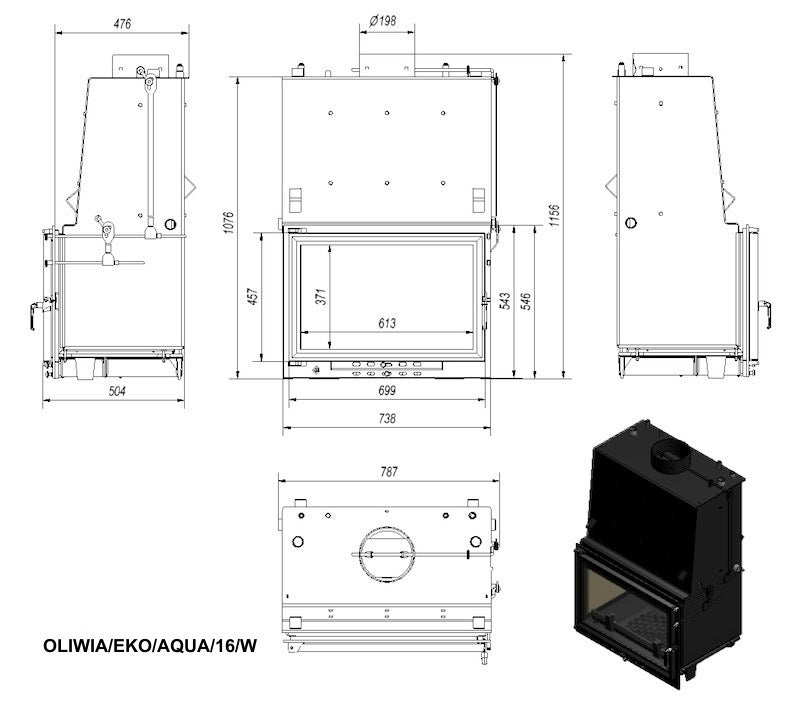 Kamineinsatz wasserführend Oliwia EKO Aqua 16 Kw Kratki 