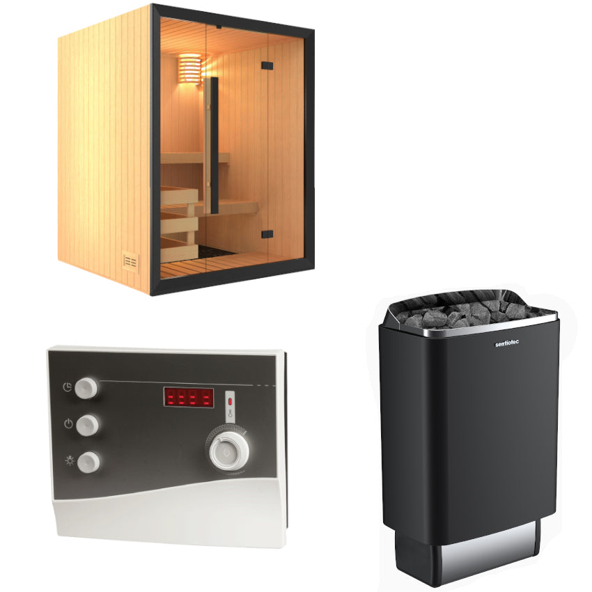 Sentiotec Sauna Set Onni mit Saunaofen 100 E und Steuerung K2-Next | klimaworld.com