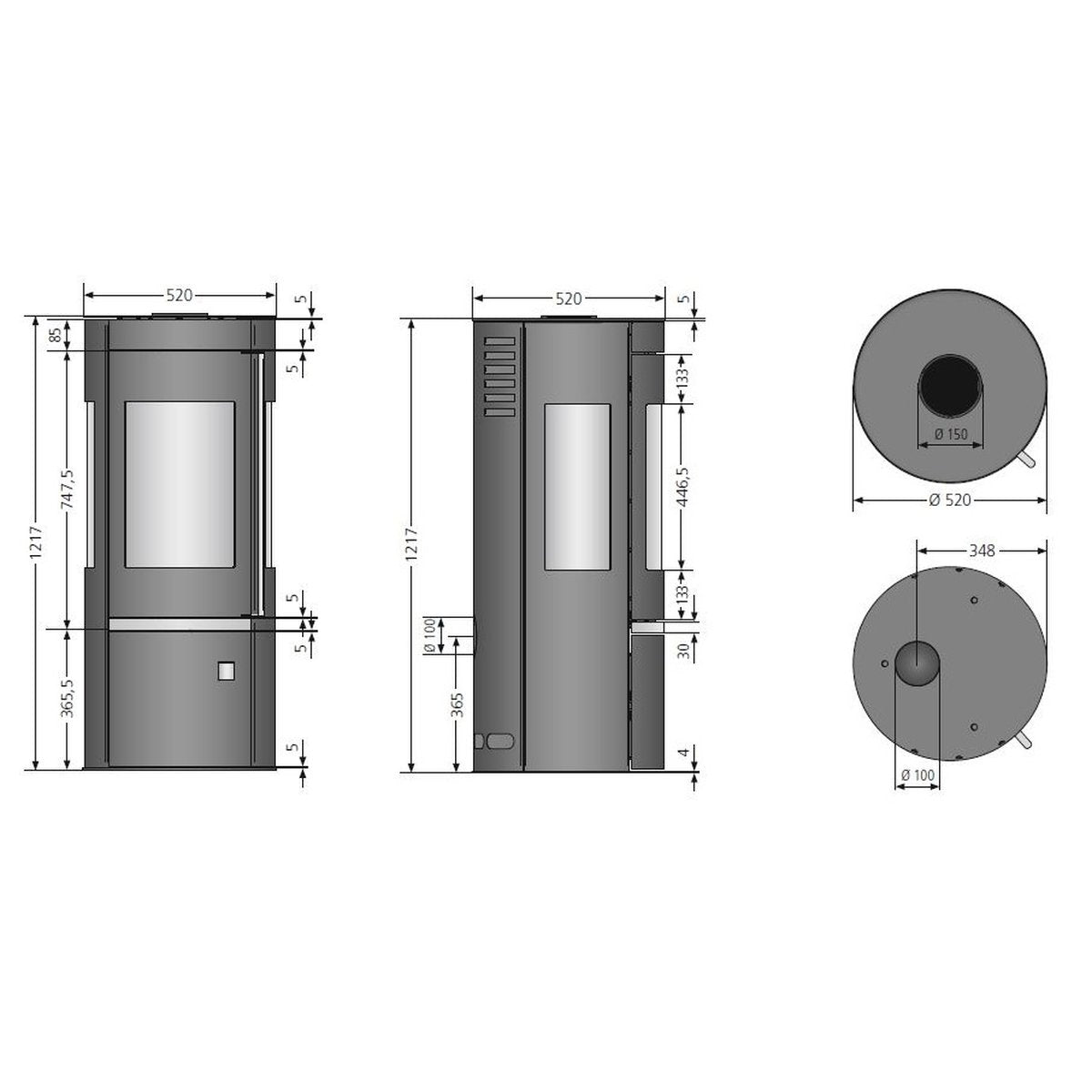 ORANIER | Corso Tre | Kaminofen | Maße | Dauerbrandofen | 6.0 kW 