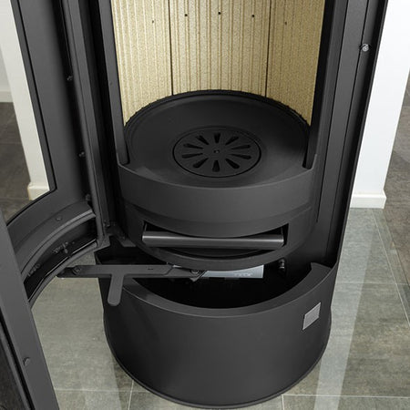 Oranier Warmluftkaminofen Arena 6kW Stahl schwarz Abdeckung Kalkstein Cream