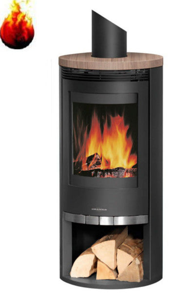 Oranier Rota Stahl Schwarz mit Abdeckplatte Keramik Grappa Kaminofen 5 kW