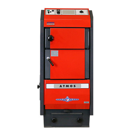 Atmos roter Pelletkessel P40, Frontalbild ohne Brenner | klimaworld.com