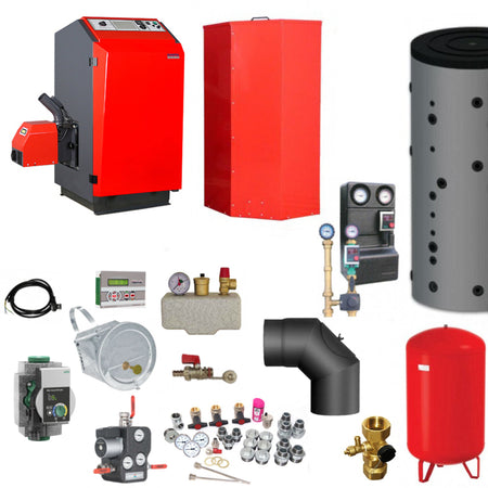 Heizsystem Set mit Pelletkessel, Pufferspeicher, Pumpengruppe, Ausdehnungsgefaess und Montagezubehoer | Klimaworld.com