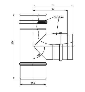 Pellet T- Stück 90 °C mit abnehmbarer Kondensatschale DN 80mm