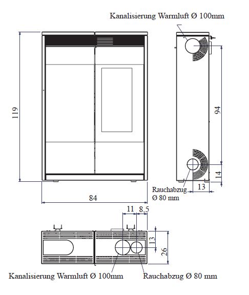 Pelletofen EdilKamin Kelly 9 kW mit Fernbedienung Slim-Line