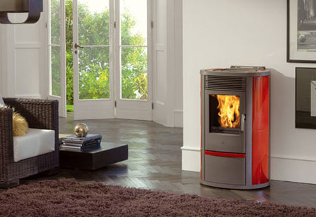 Pelletofen EdilKamin Lila Plus Keramik Stahl Naturstein 8 kW mit Fernbedienung