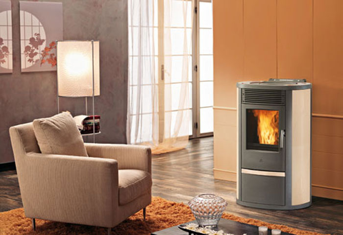 Pelletofen EdilKamin Lila Plus Keramik Stahl Naturstein 8 kW mit Fernbedienung
