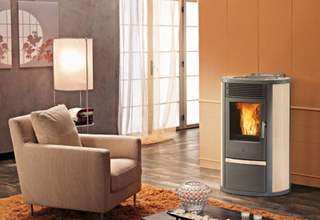 Pelletofen EdilKamin Lila Plus Keramik Stahl Naturstein 8 kW mit Fernbedienung