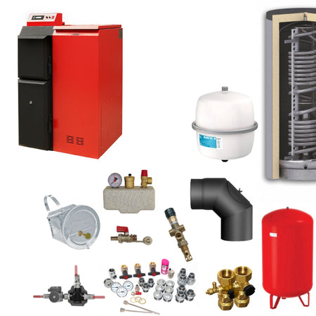 ThermoFlux Pelling 35 ECO Heizungsset mit Pelletheizung, Hygienespeicher, Ausdehnungsgefaessen, Ventilen, Pumpen und Montagematerial | Klimaworld.com