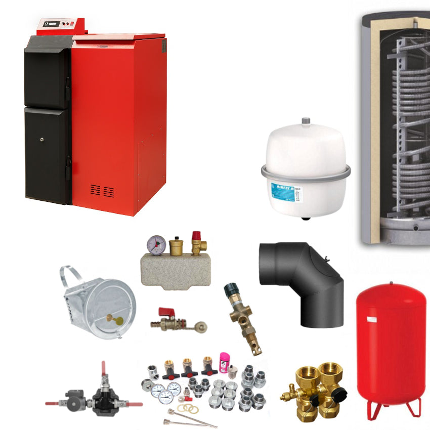 Pelling 25 ECO Heizungsset mit Pelletheizung, Hygienespeicher, Ausdehnungsgefaessen, Ventilen, Pumpen und Montagematerial | Klimaworld.com