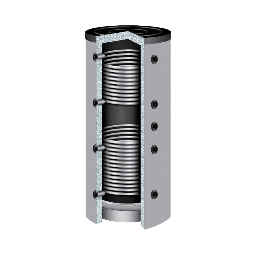 TWL | Pufferspeicher PR2 | 800 Heizungswasser | 2 Wärmetauscher | 90° | Querschnitt