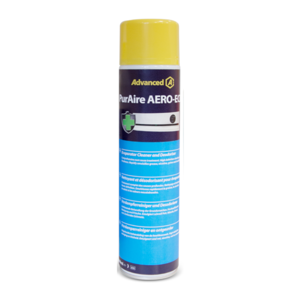 Spruehflasche PurAire AERO-ECD mit gelber Kappe und blauem Etikett | Klimaworld.com