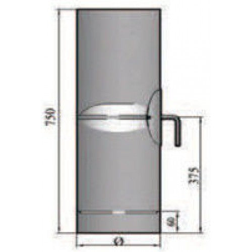 Rauchrohr 750mm mit Drosselklappe, integrierter Tür und Kondensring Durchmesser 150mm