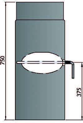 Rauchrohr 750mm mit L Drosselklappe Durchmesser 120mm